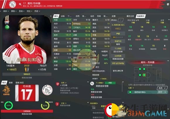 《足球经理2020》戴利布林德属性介绍一览